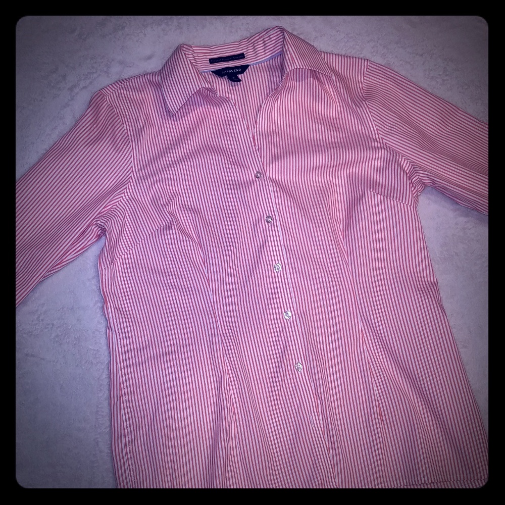 Lands end size 10 button up blouse red stripes